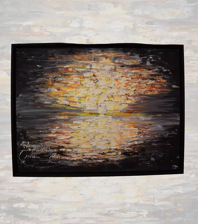 Miniature de la toile en peinture acrylique du nom de "Ah cette Bretagne". Réalisation abstraite de la Bretagne et le reflet de la ville dans l'eau - Galerie 56