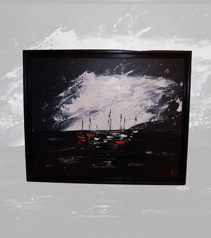 Miniature de la toile d'art régate de nuit. Cette peinture représente une course de bateaux en pleine nuit - Galerie 56