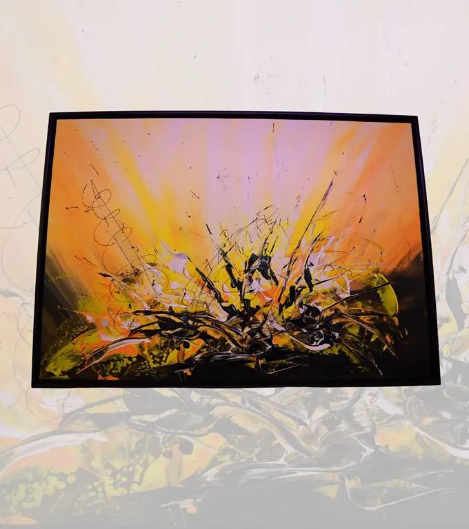 Tableau l'implosion solaire peinte à l'acrylique représente l'implosion du soleil dans comme nous le concevons dans notre imaginaire - Galerie56