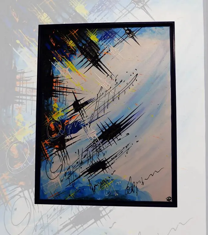 Miniature de l'œuvre peinte un récital en bleu exposé à la galerie d'art 56. Toile abstraite aux couleurs pastel