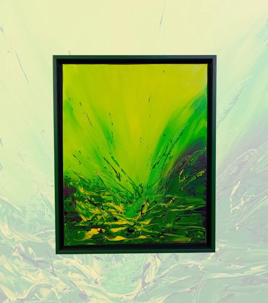 Les Prairies Vertes est une peinture sur toile exposée à la galerie d'art 56 à Ayent. Son peintre l'a réalisée dans le courant de l'année 2022. Peinture acrylique